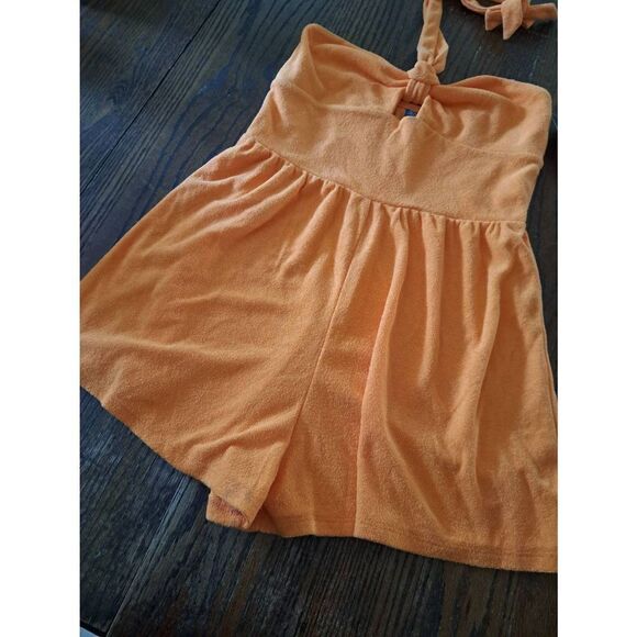 New Small Wild Fable Orange Halter Tie Terry One Piece Romper Shorts Outfit NWT - Picture 3 of 5